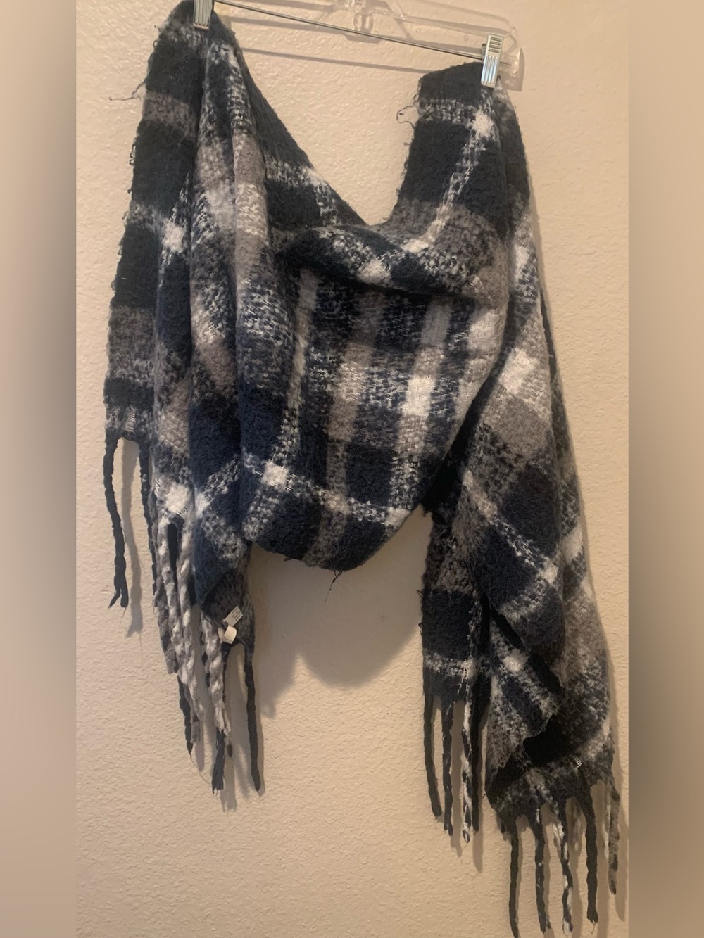 Arianna  By Howard’s Plaid Fringe  Scarf /Throw Blanket - Black & Gray -